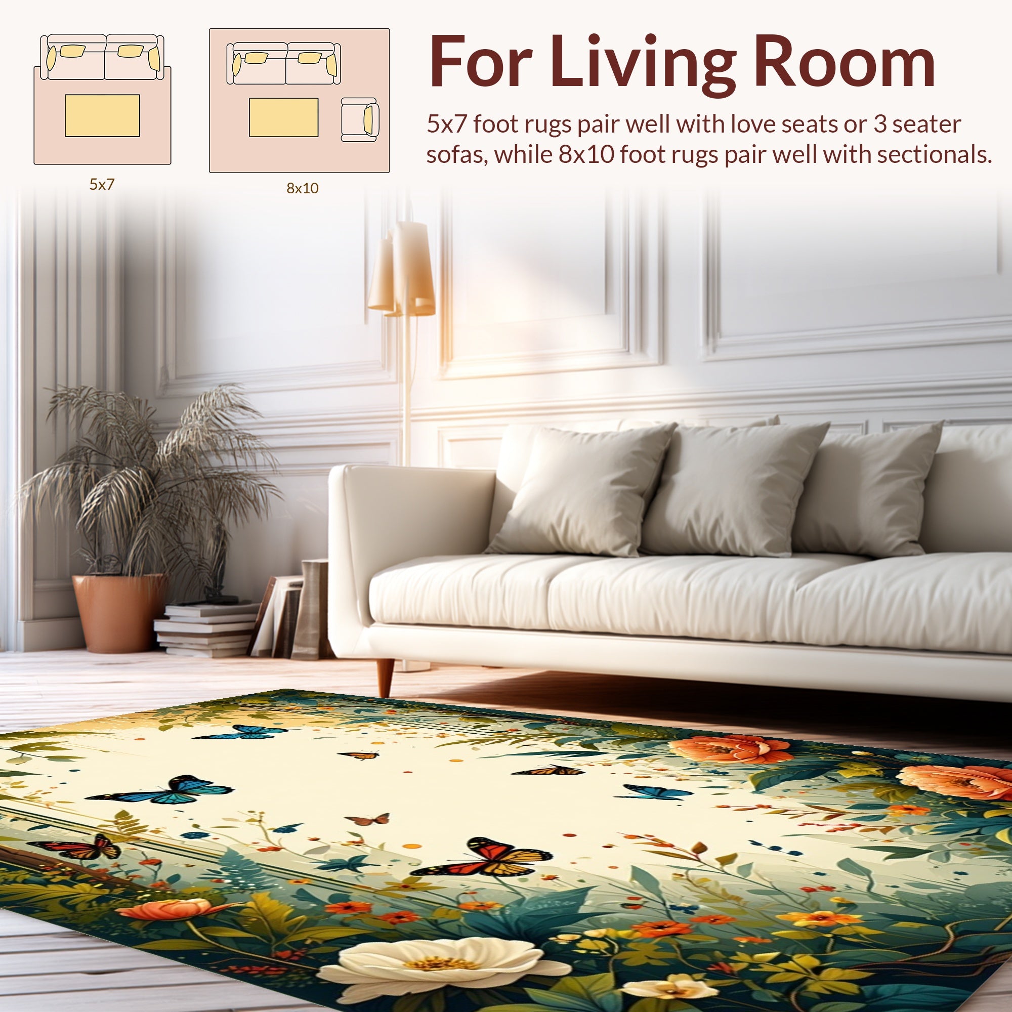 Enchanted Garden Butterflies Floral Design Rug