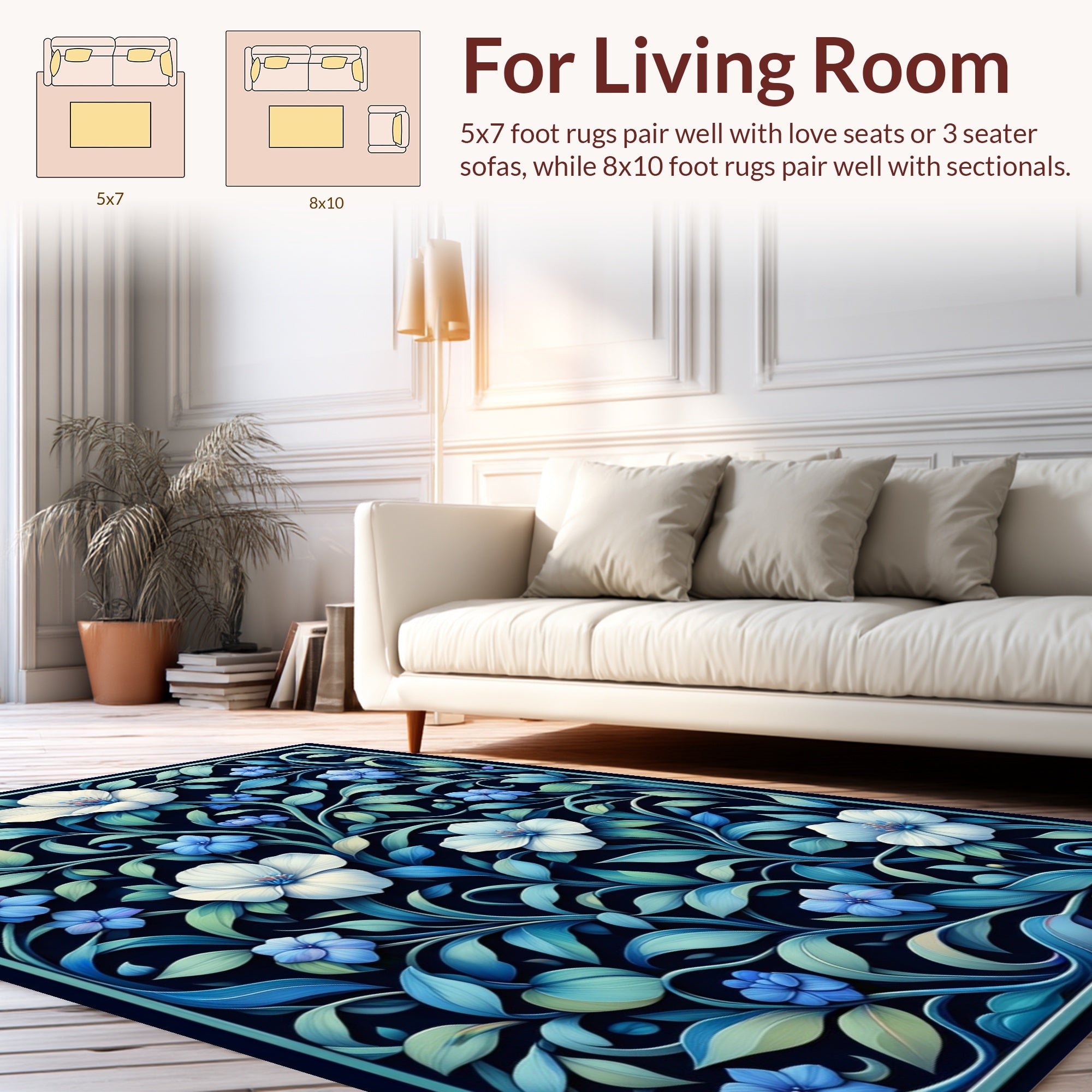 Dark Floral Vines With Blue Accents Rug
