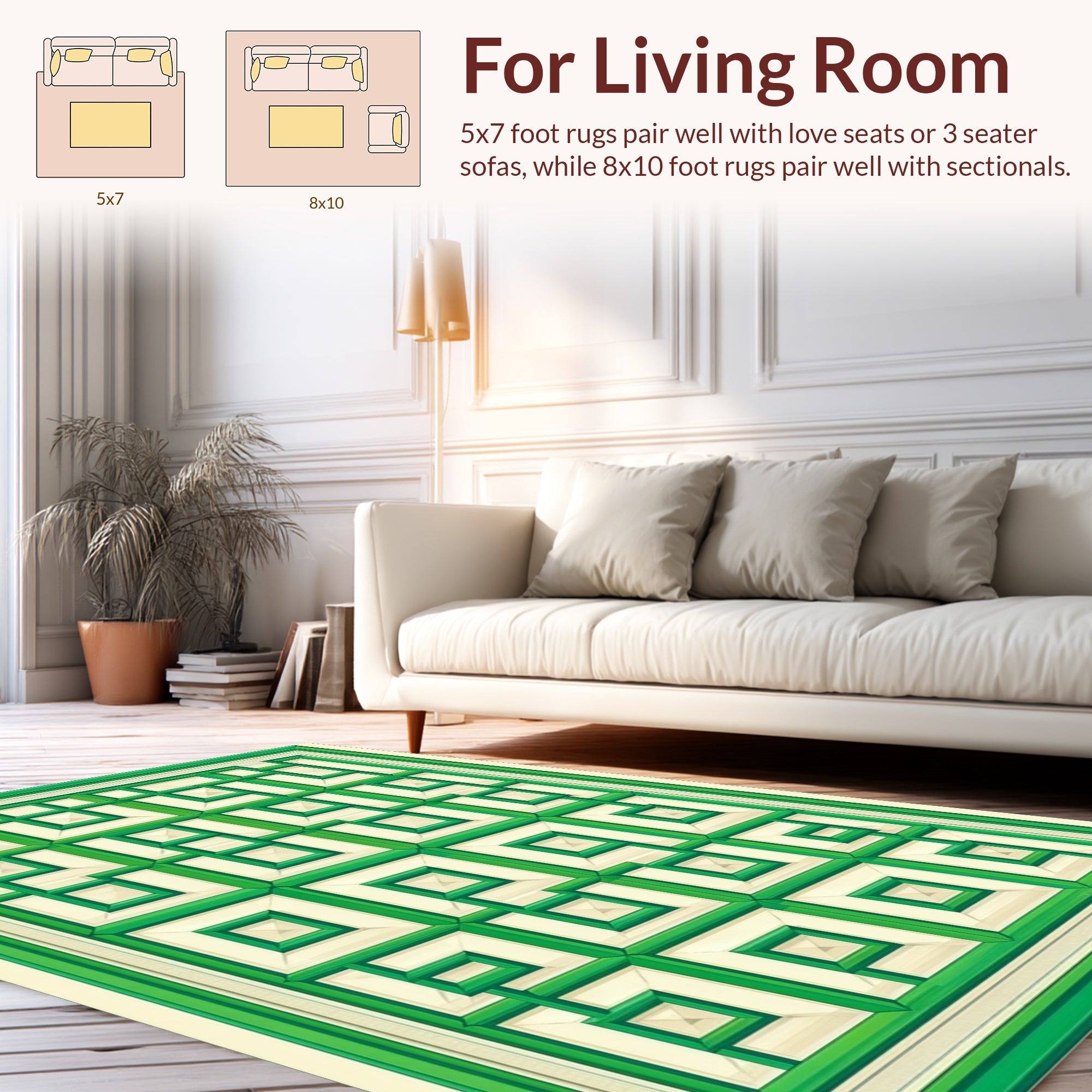 Green Geometric Trellis Pattern Rug
