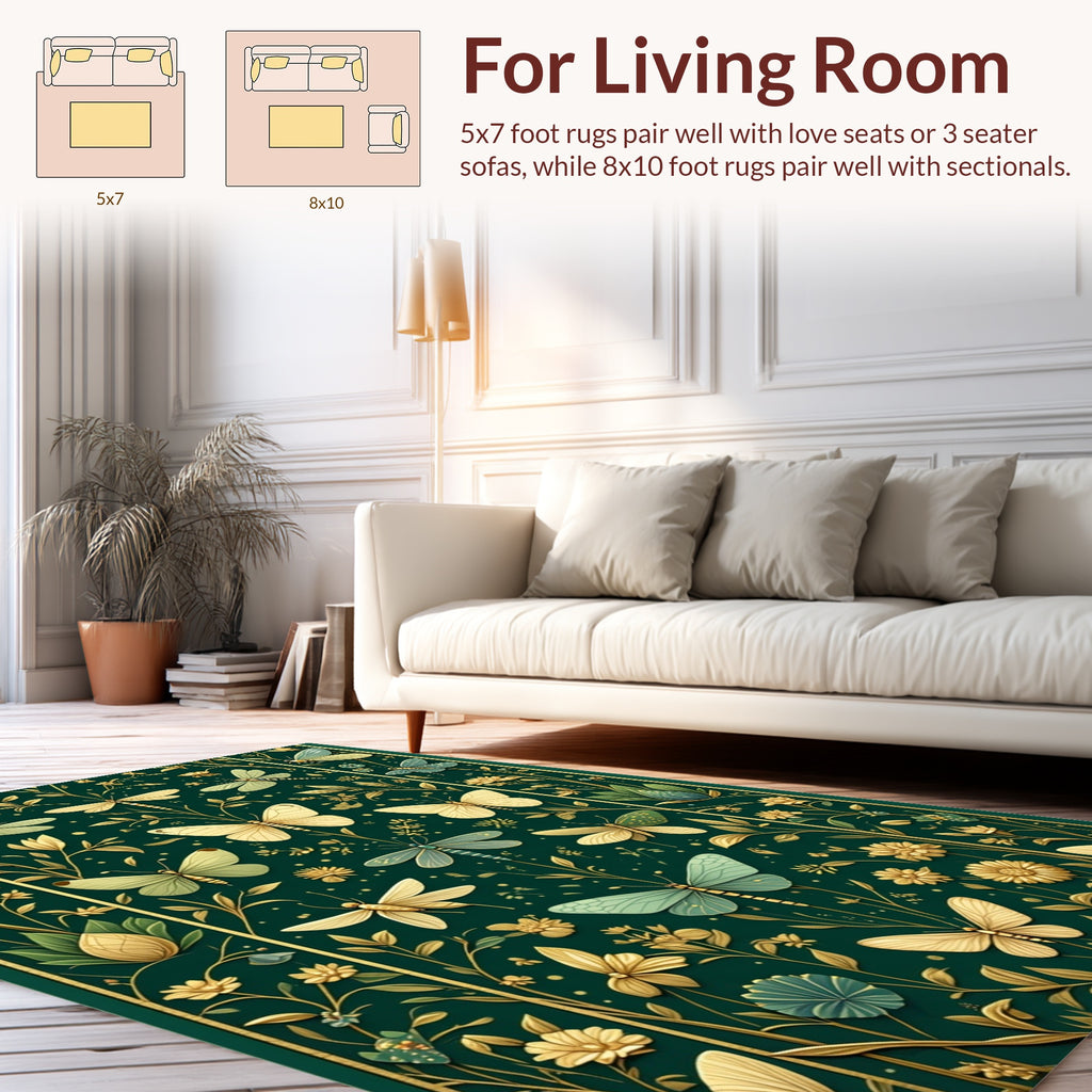 Emerald Garden Insect Floral Pattern Rug