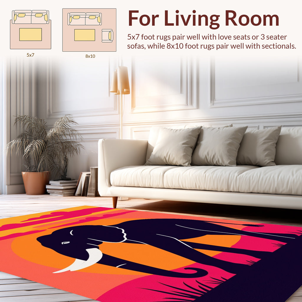 Sunset Elephant Silhouette Landscape Rug