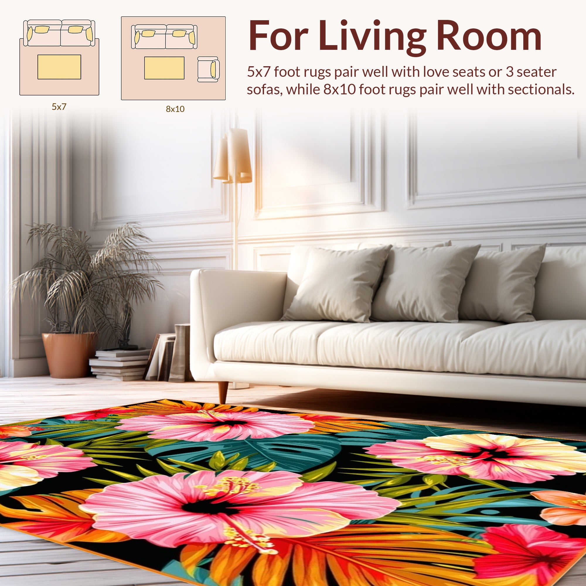 Tropical Hibiscus Palm Leaf Design Rug