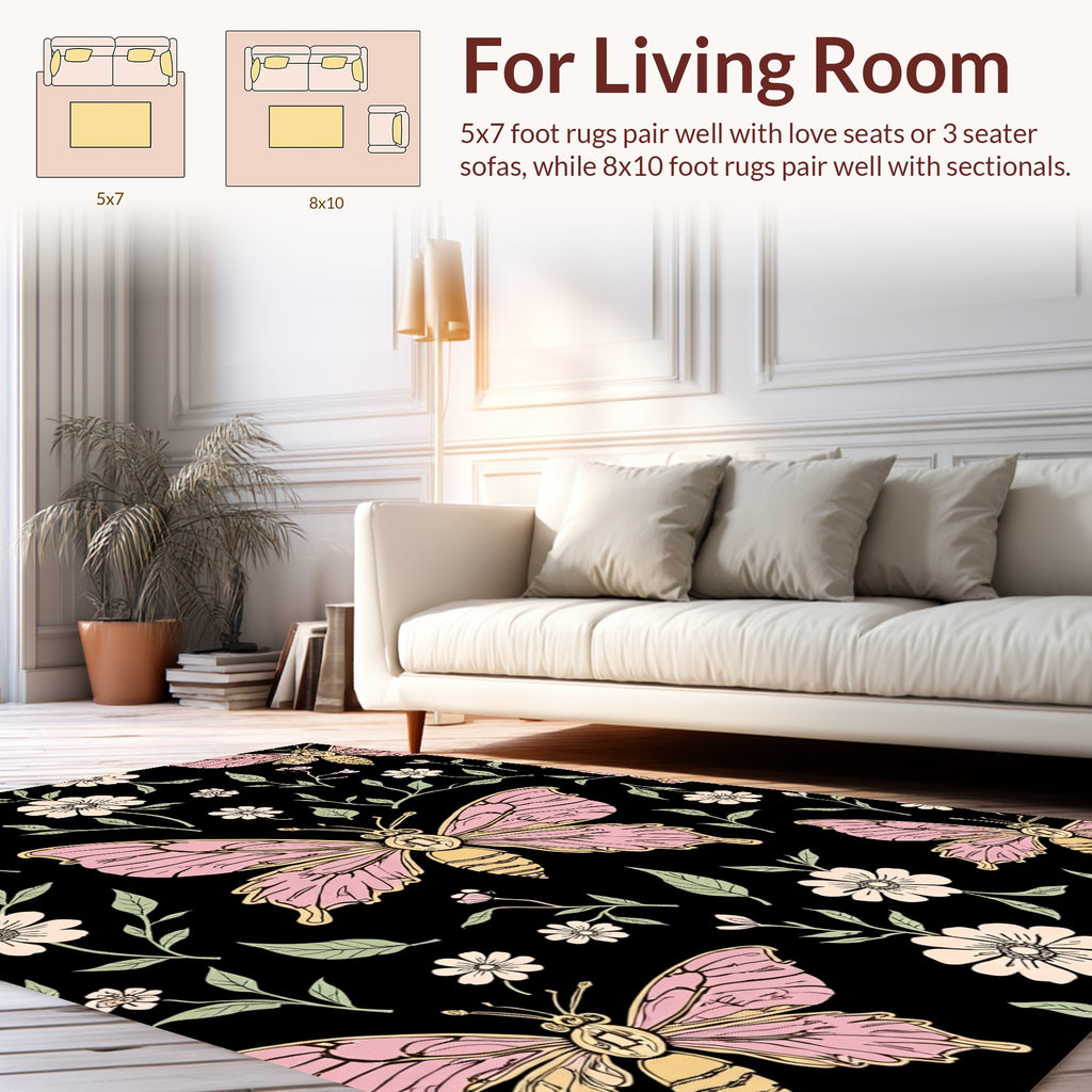 Pink Butterfly Flower Pattern Rug