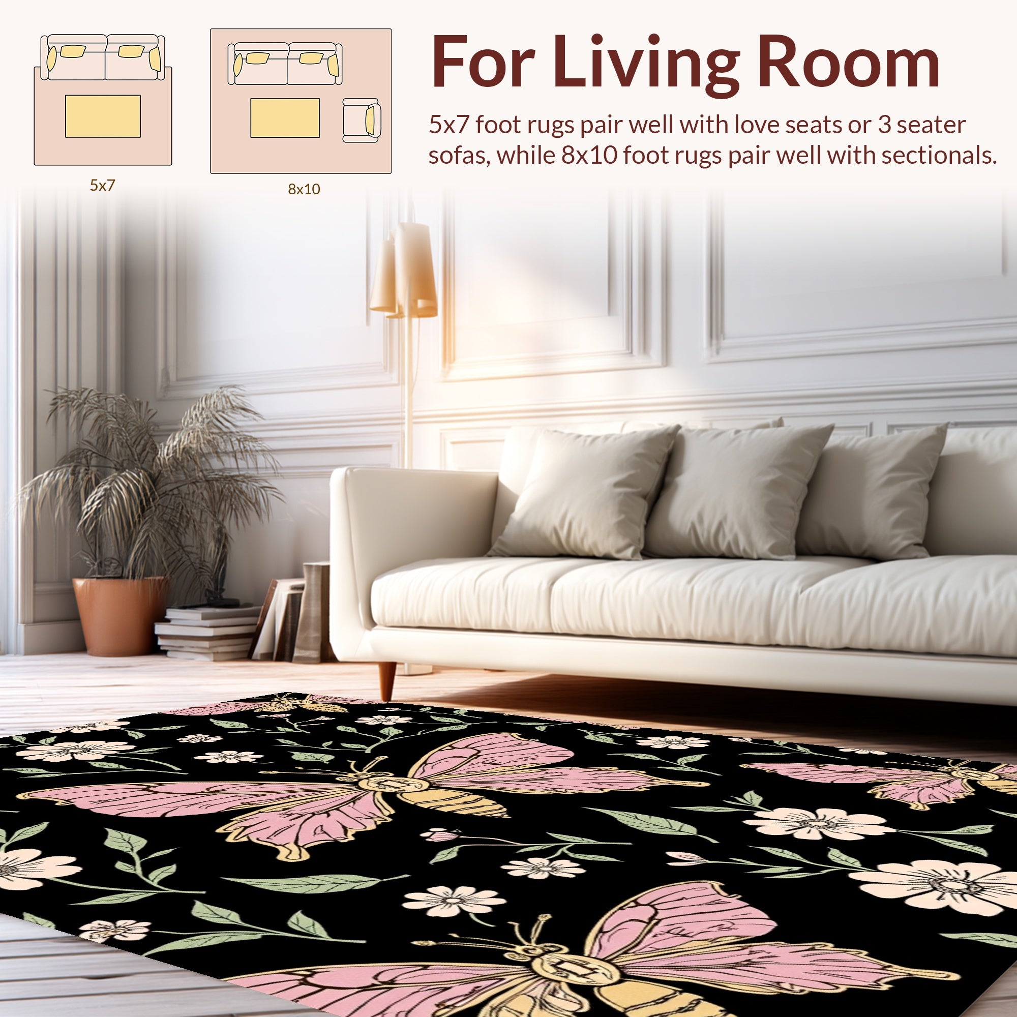 Pink Butterfly Flower Pattern Rug