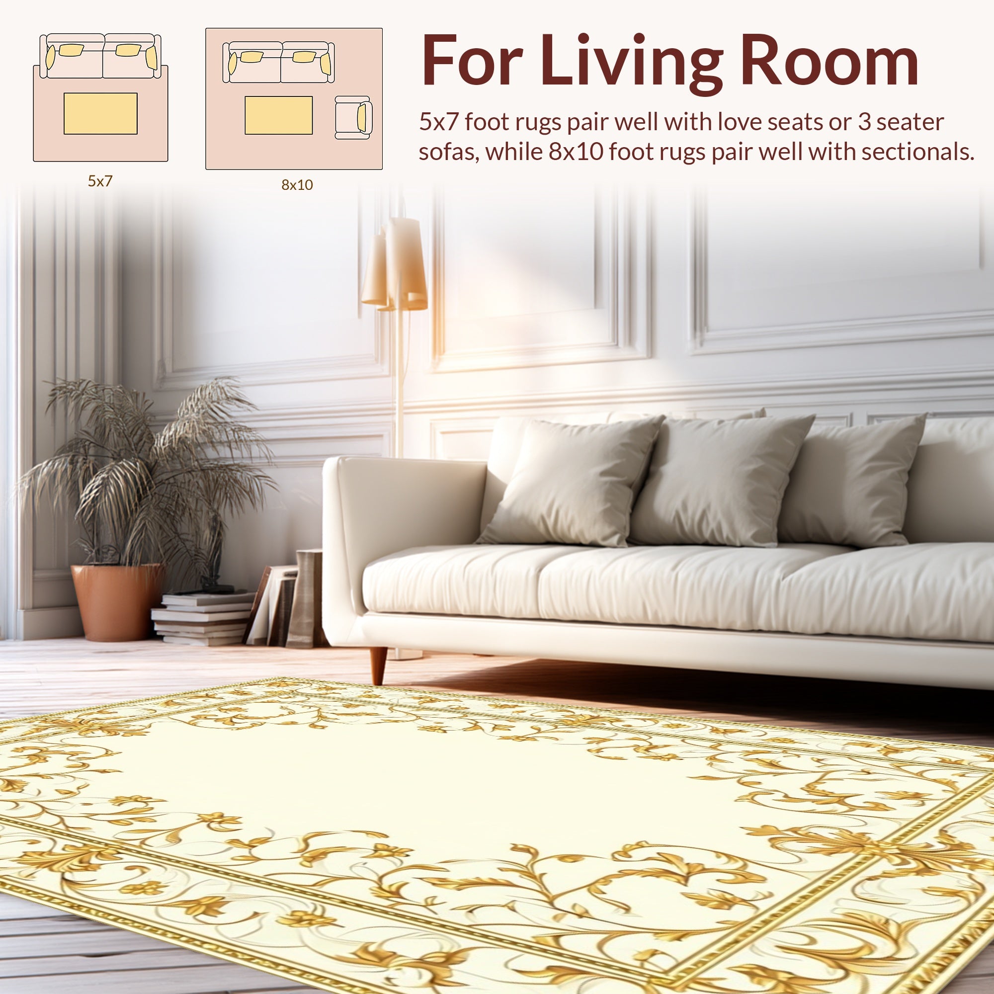 Ornate Gold Floral Scroll Frame Rug