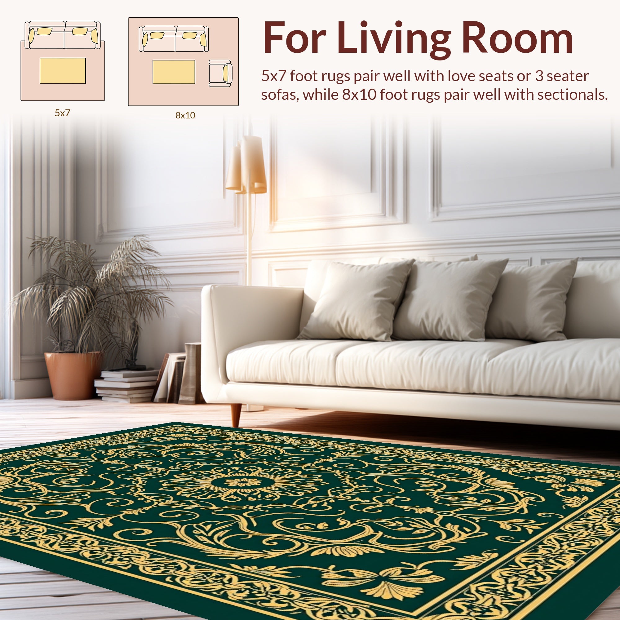Golden Scroll Floral Pattern Rug