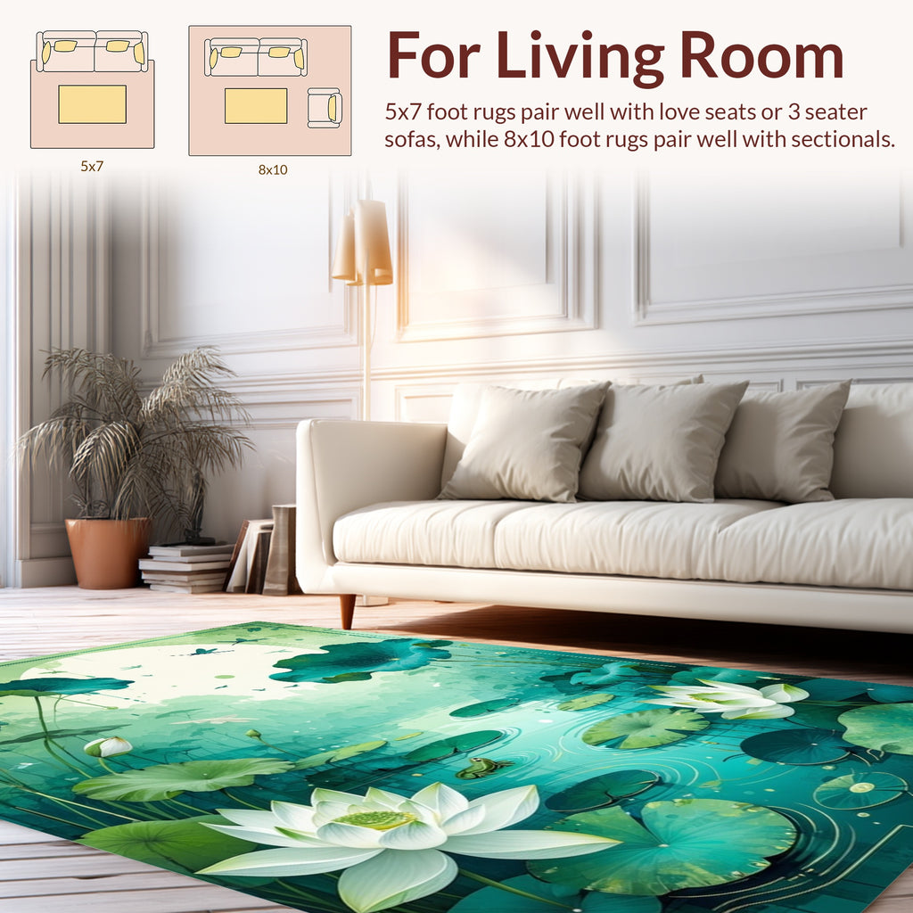 Serene Lily Pad Dragonfly Pond Design Rug