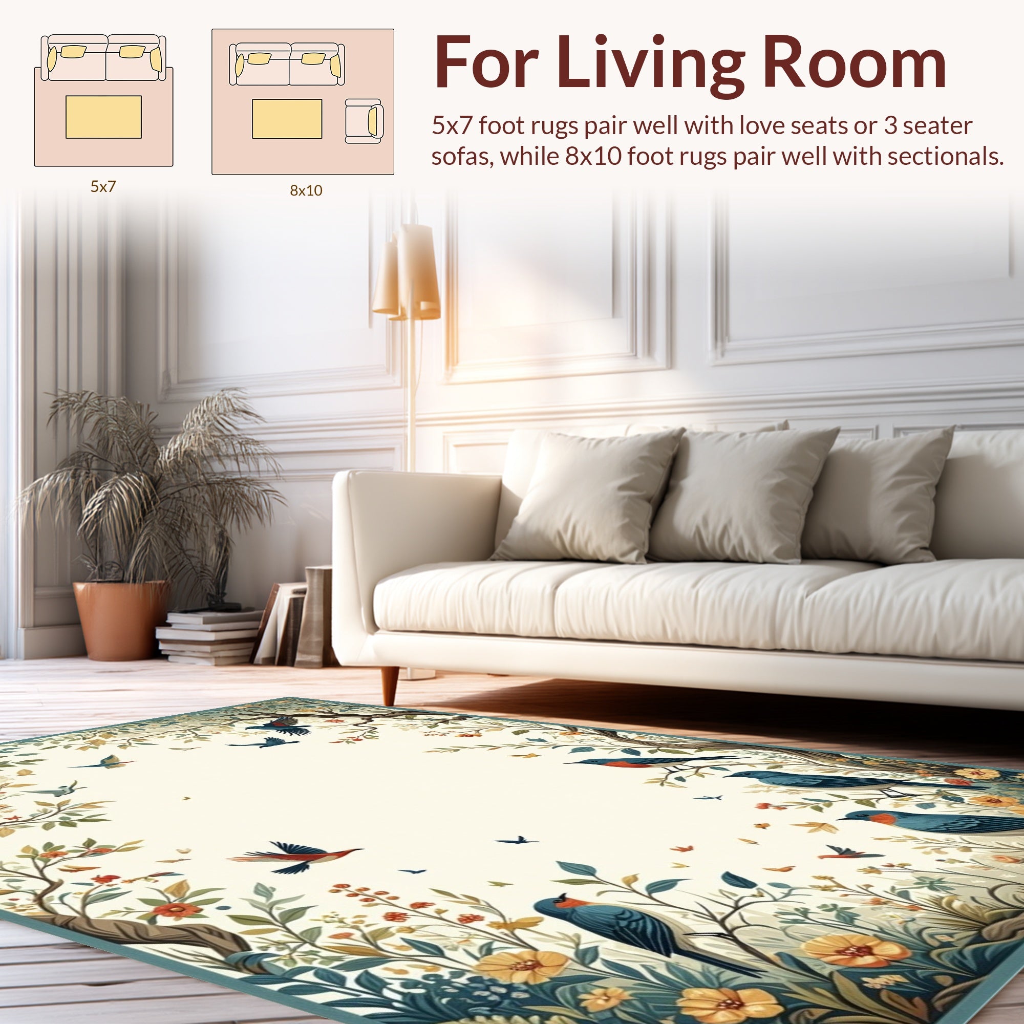 Vintage Birds Blossoms Nature Pattern Rug