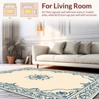 Ornate Floral Border Cream and Navy Rug