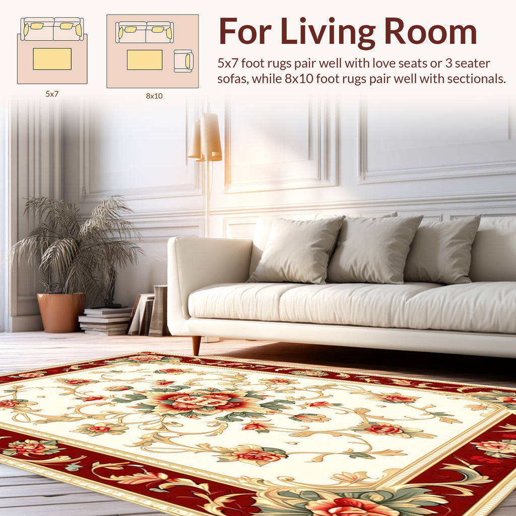 Intricate Floral Scrollwork Cream Rug