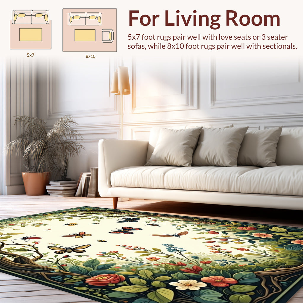 Whimsical Garden Butterflies Blooms Rug