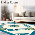 Teal Blue Geometric Starburst Rug
