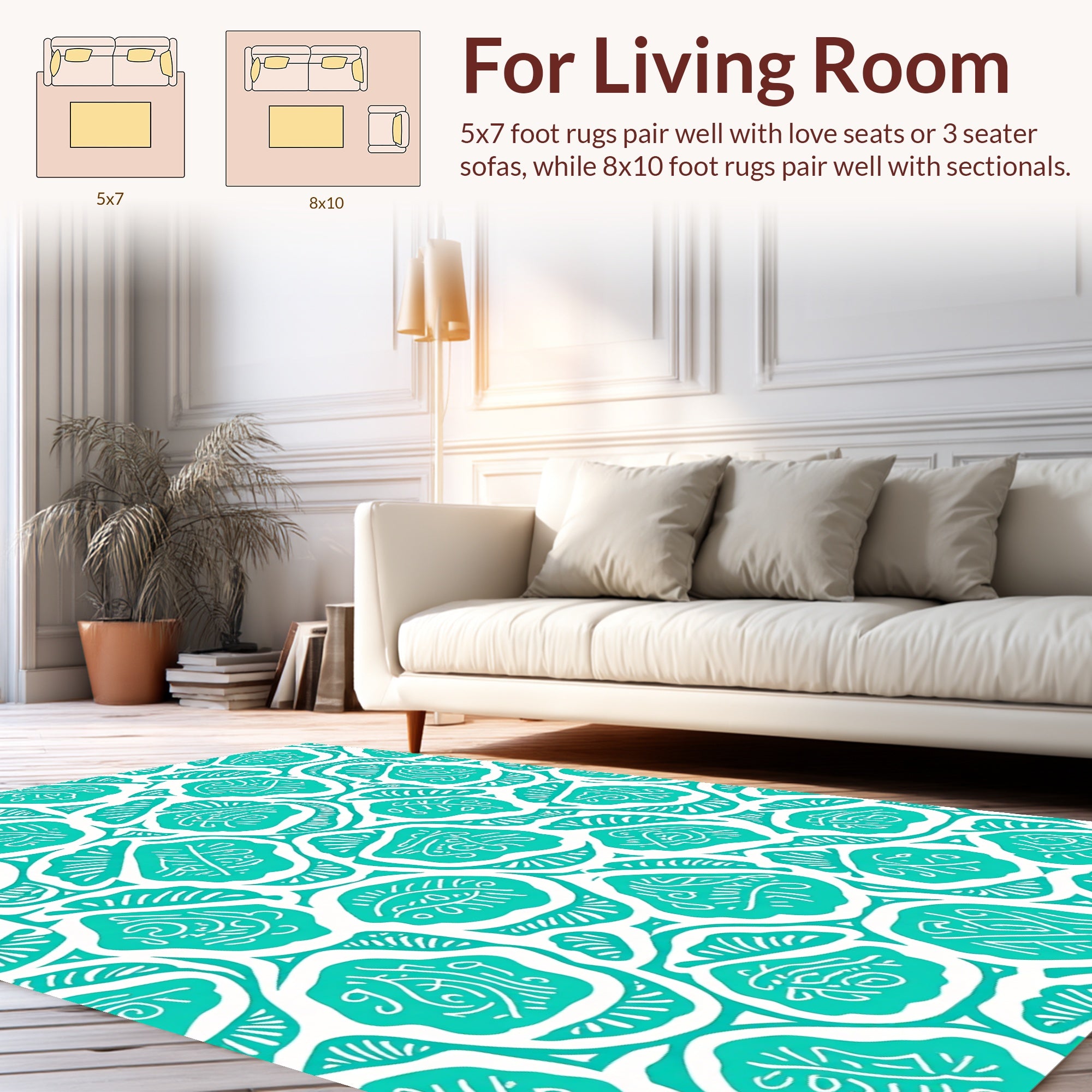 Teal White Organic Abstract Pattern Rug