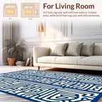 Abstract Blue Cream Maze Design Rug