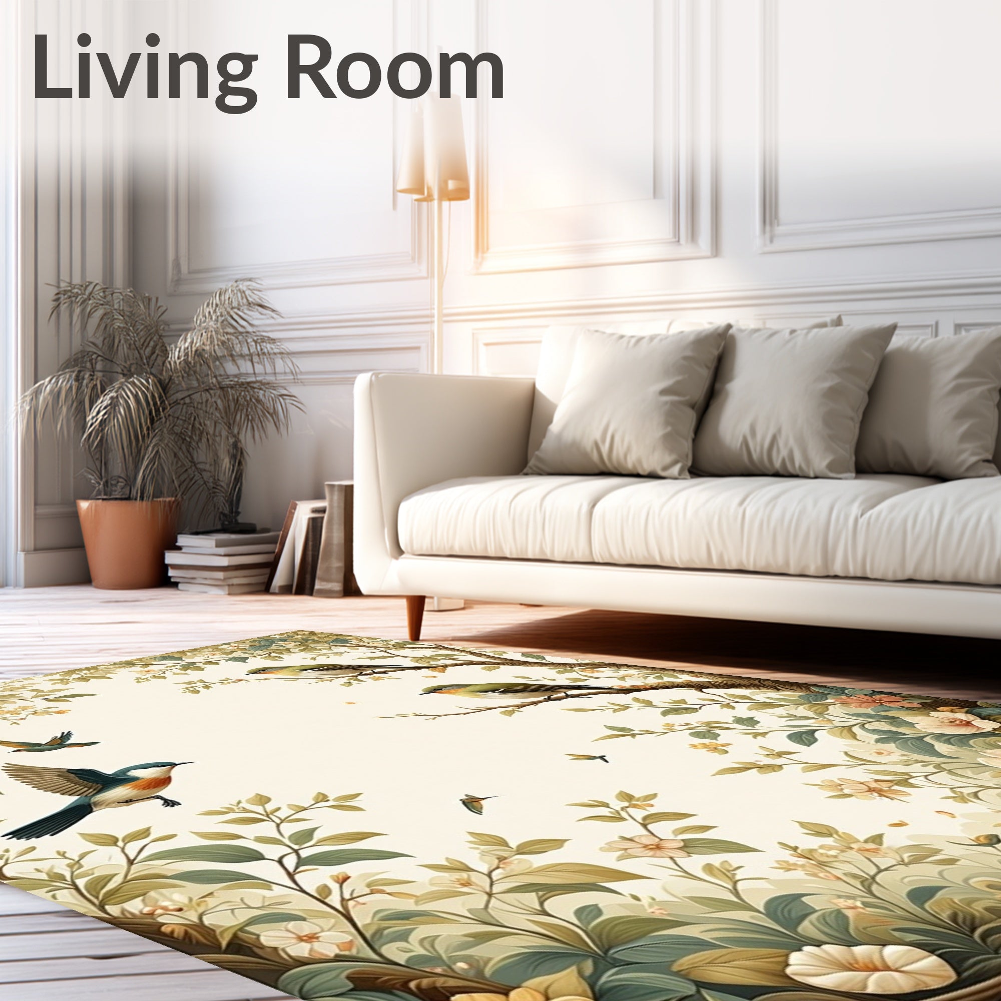 Birds and Blossoms Vintage Nature Design Rug