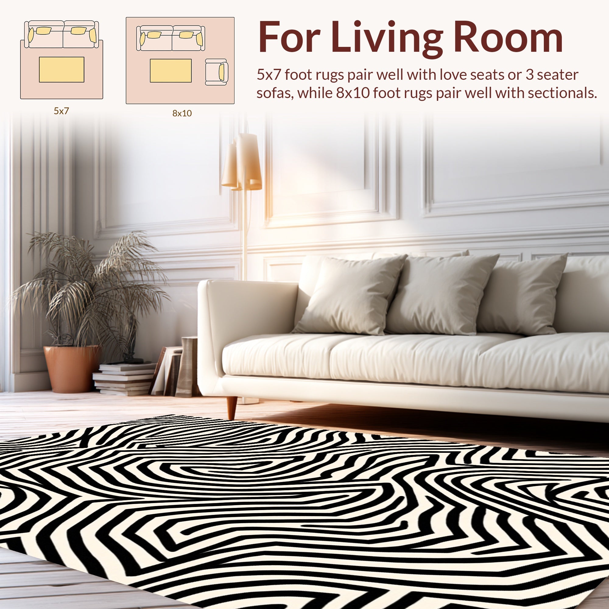 Organic Abstract Black White Pattern Rug