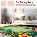Tropical Hibiscus Palm Leaf Design Rug