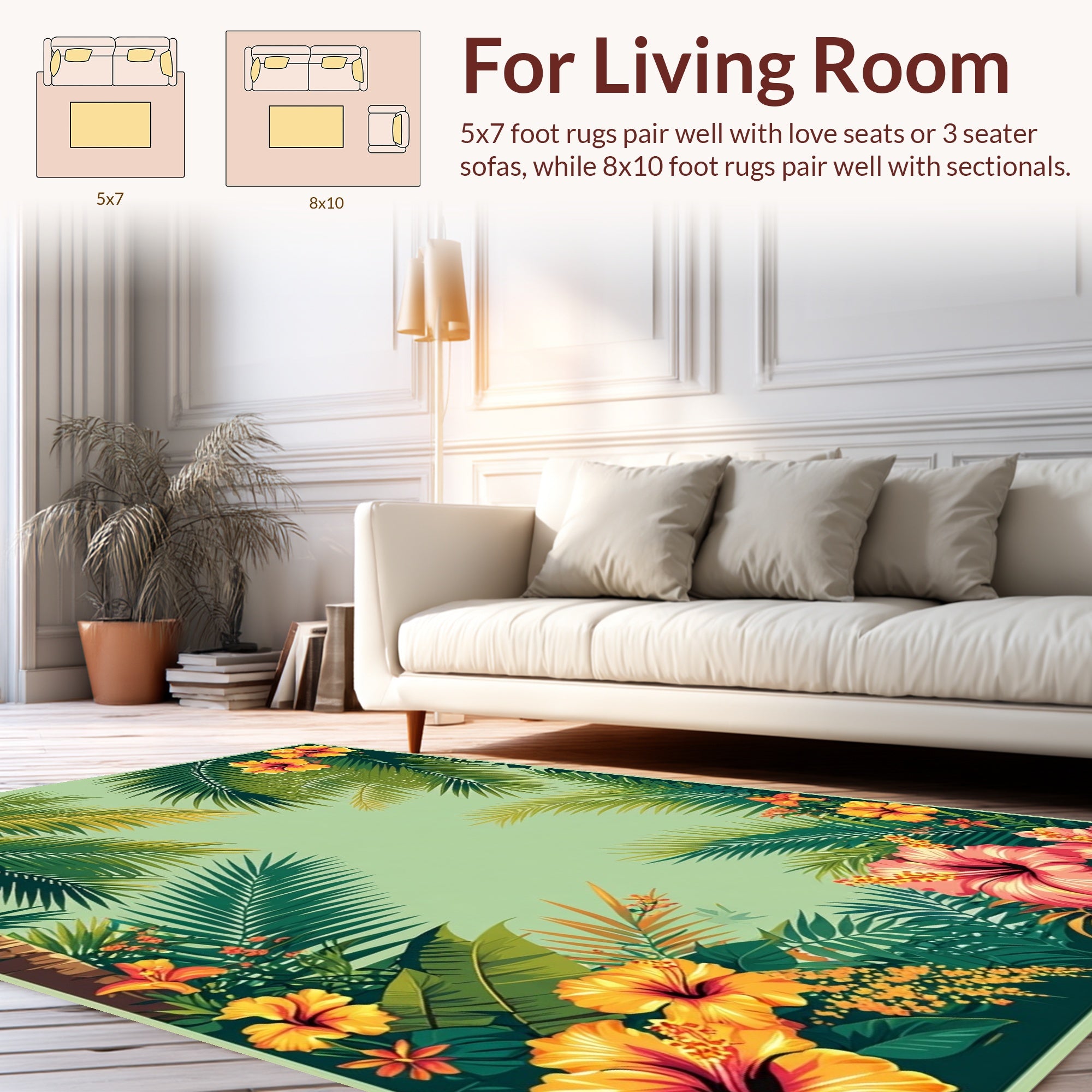 Tropical Hibiscus Palm Leaf Design Rug