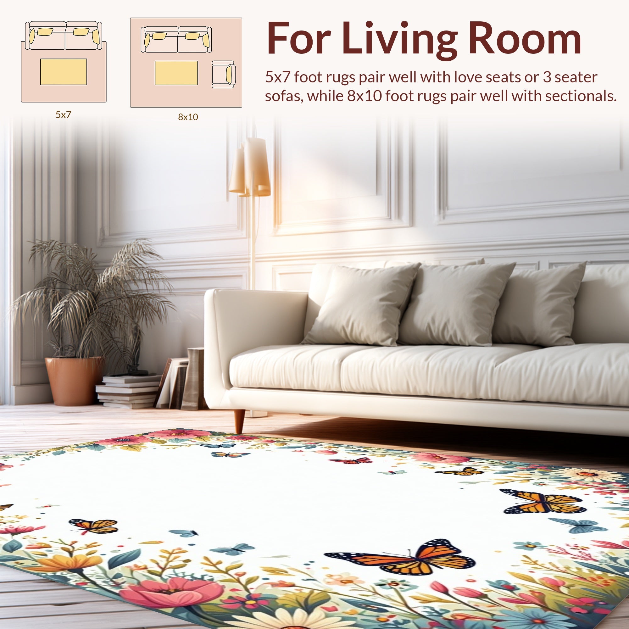 Floral Butterflies and Blooms Pattern Rug