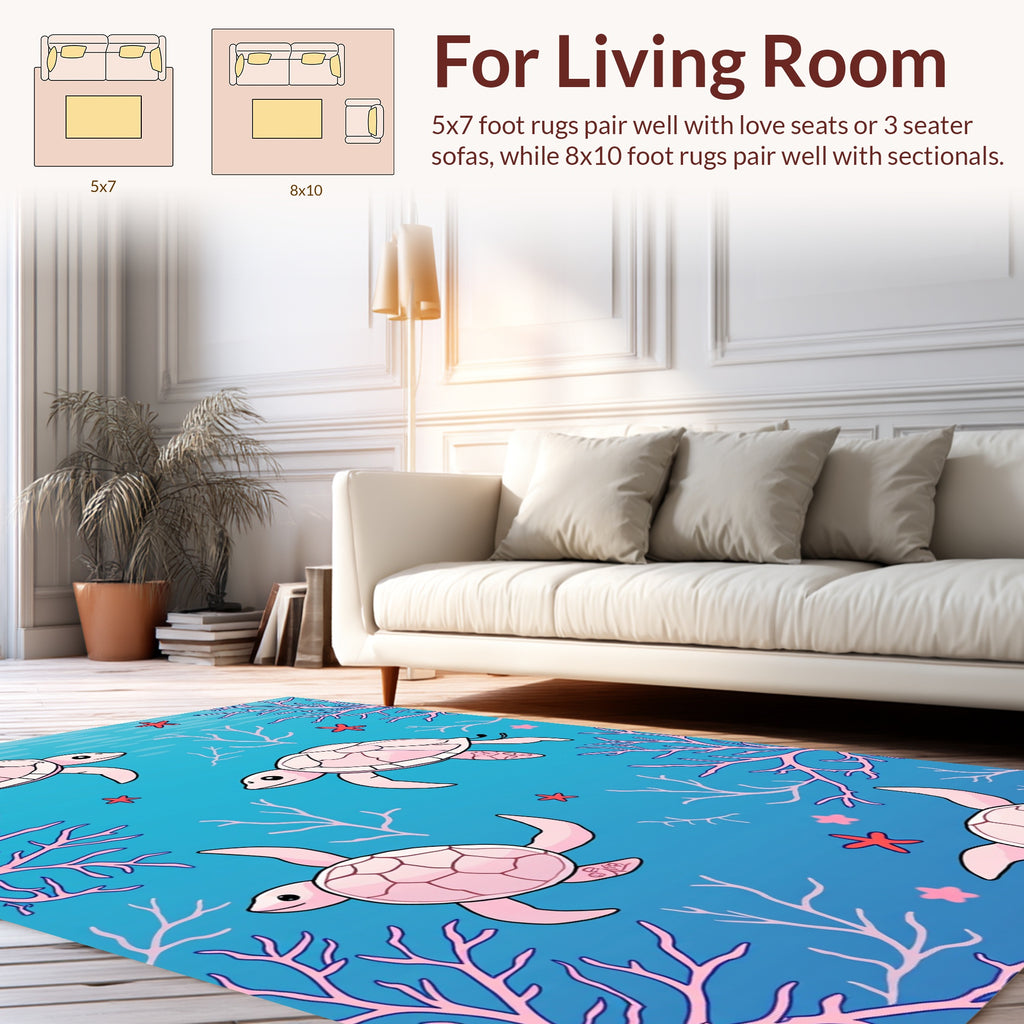 Sea Turtle Coral Reef Pattern Rug