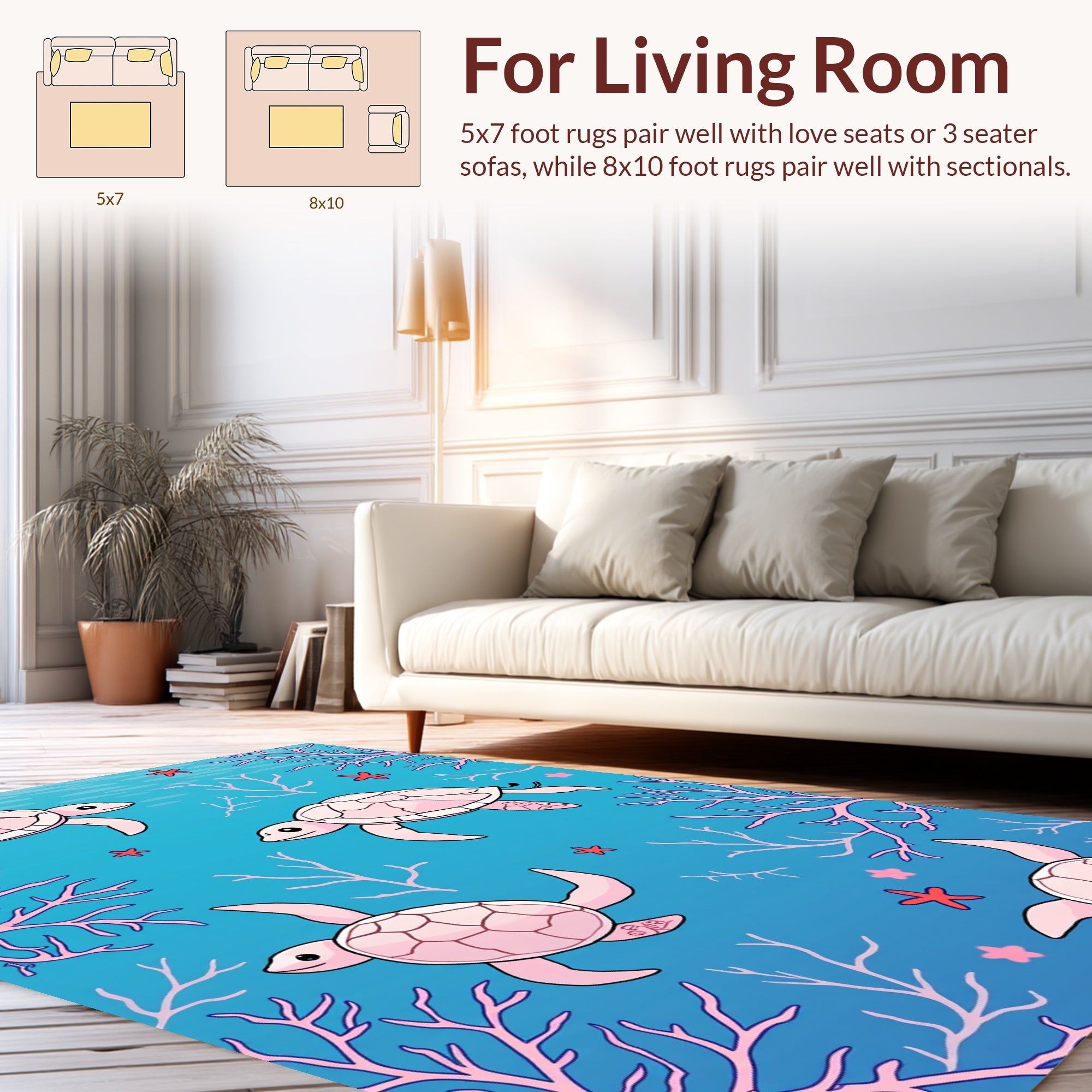 Sea Turtle Coral Reef Pattern Rug