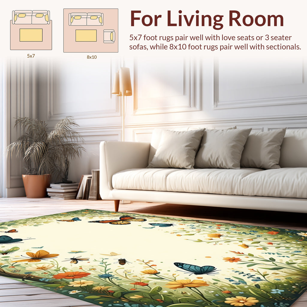 Whimsical Butterflies And Floral Garden Design Rug