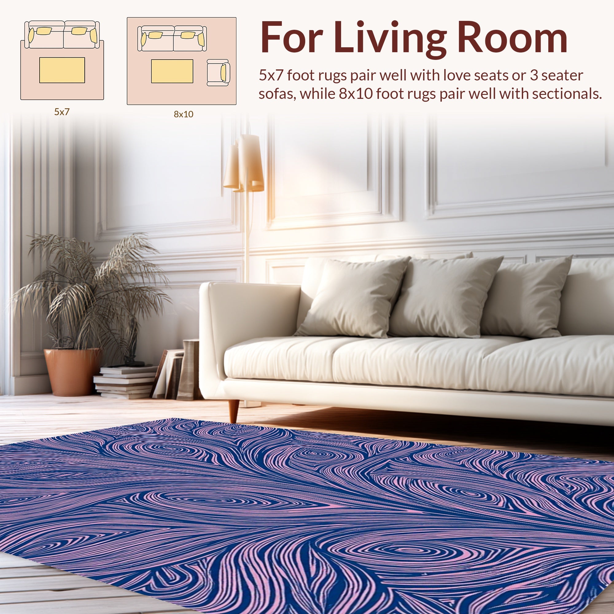 Abstract Swirls Pink Blue Pattern Rug