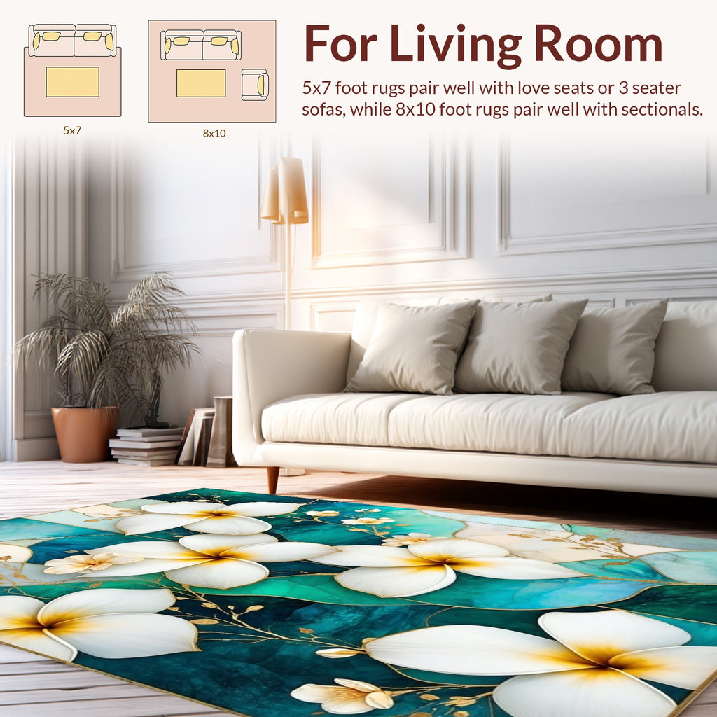 White Gold Floral Watercolor Rug
