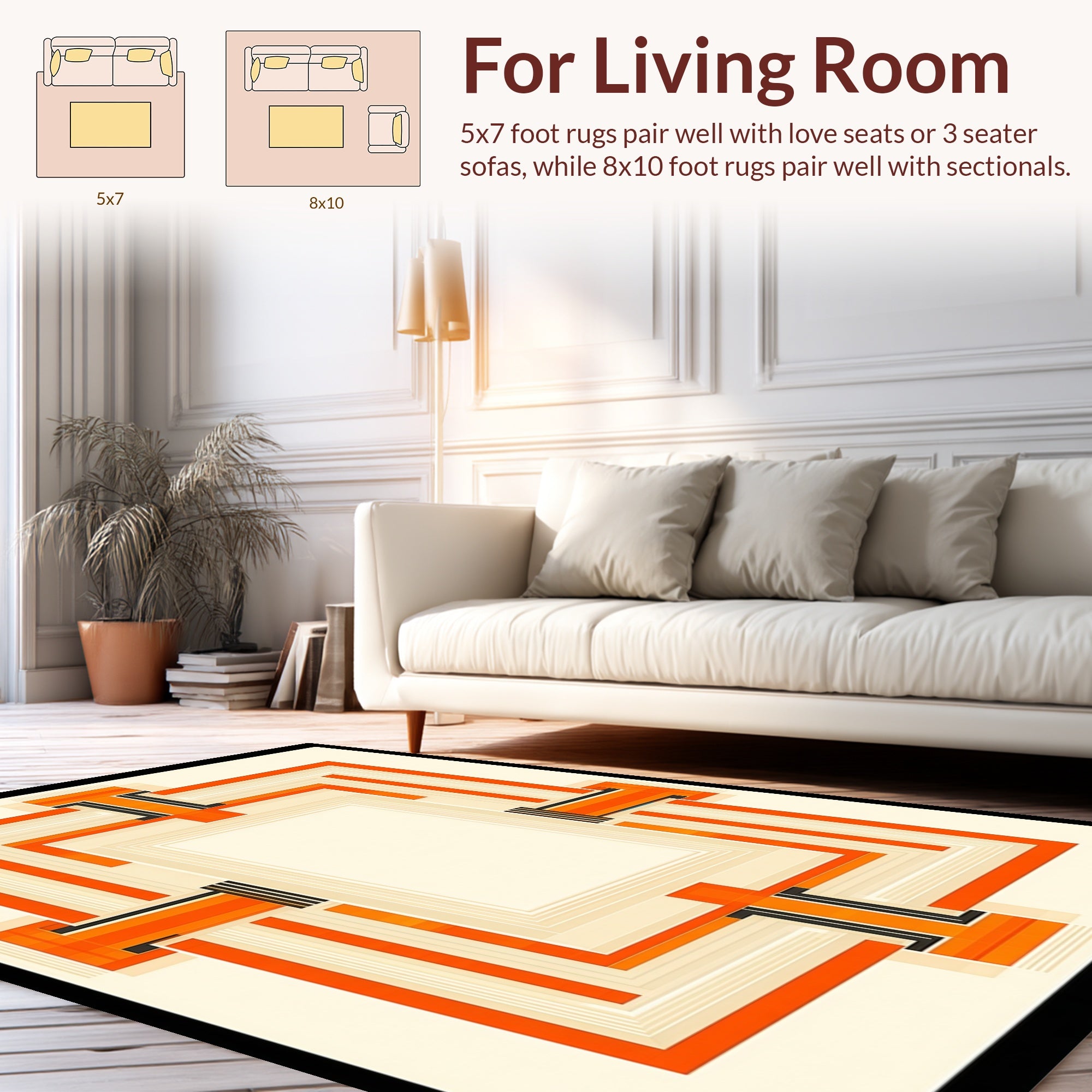 Modern Geometric Orange Deco Frame Rug