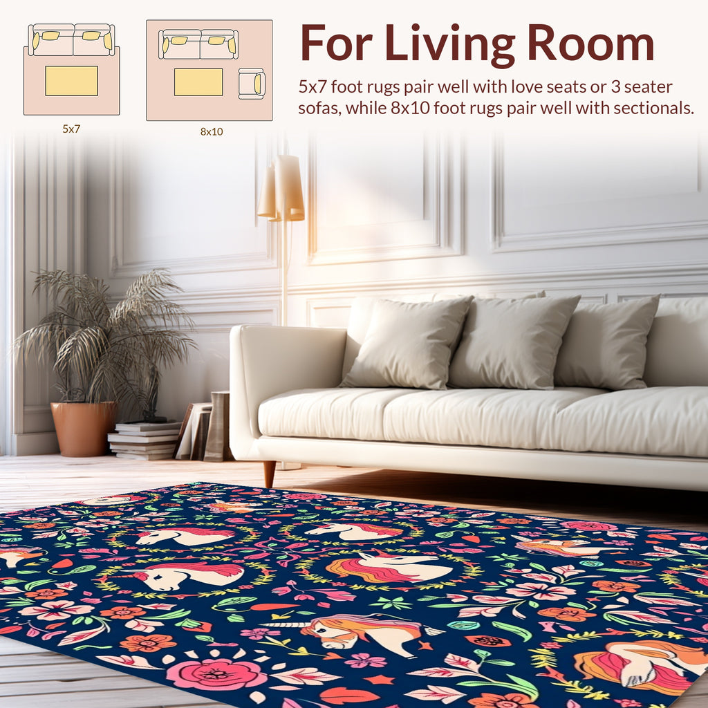 Whimsical Unicorn Floral Pattern Design Rug