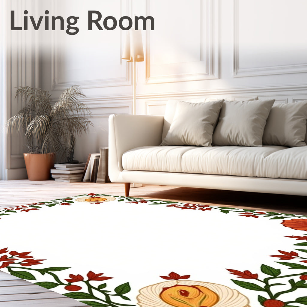 Crimson Ivory Floral Vine Border Rug