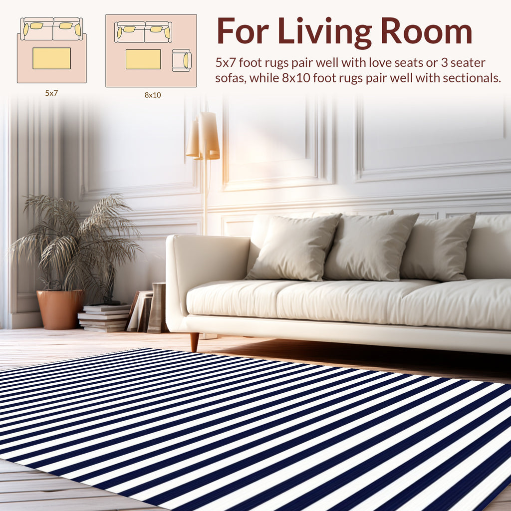 Classic Navy and White Stripe Pattern Rug