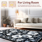 Delicate Floral Patterned Monochrome Rug