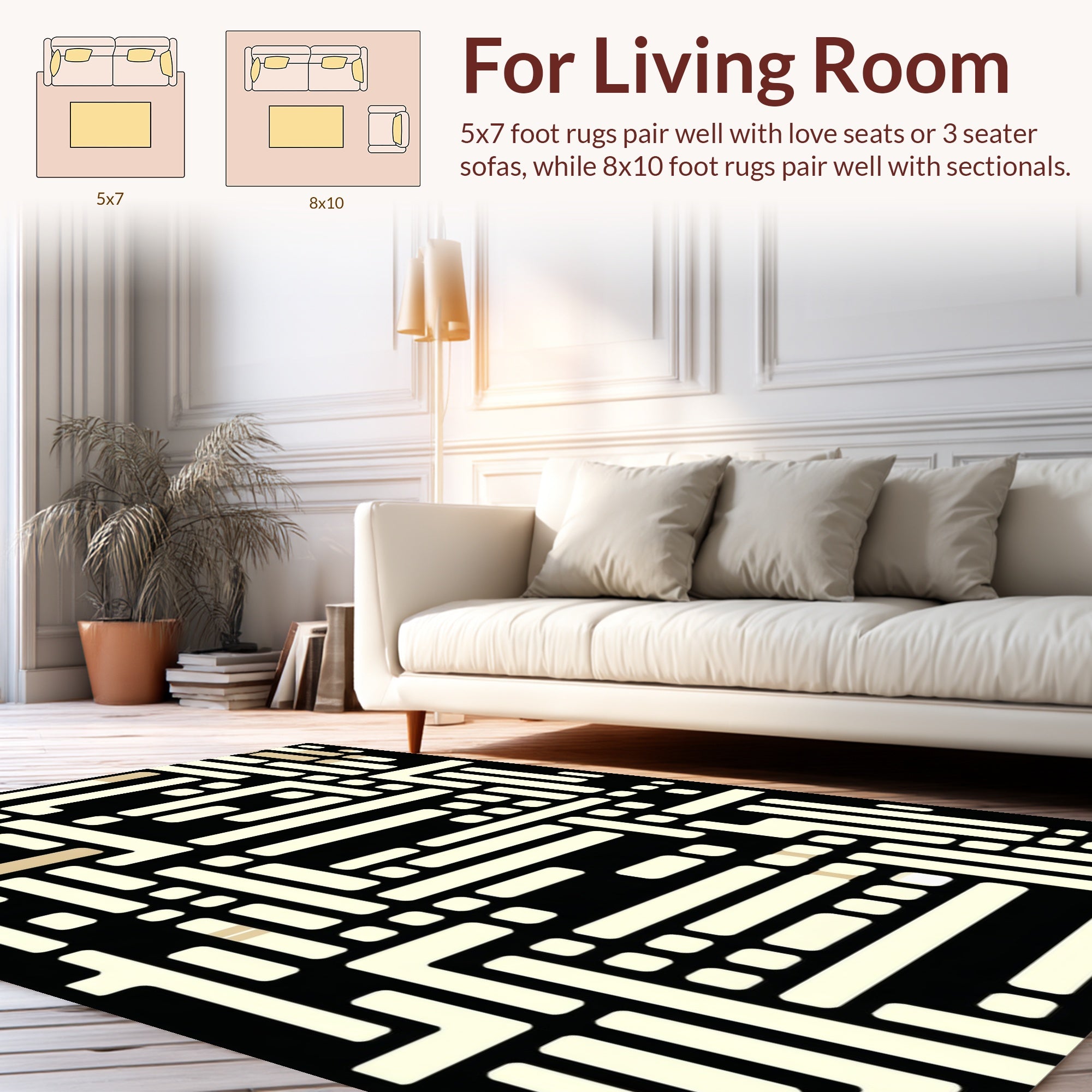 Monochrome Abstract Geometric Maze Rug