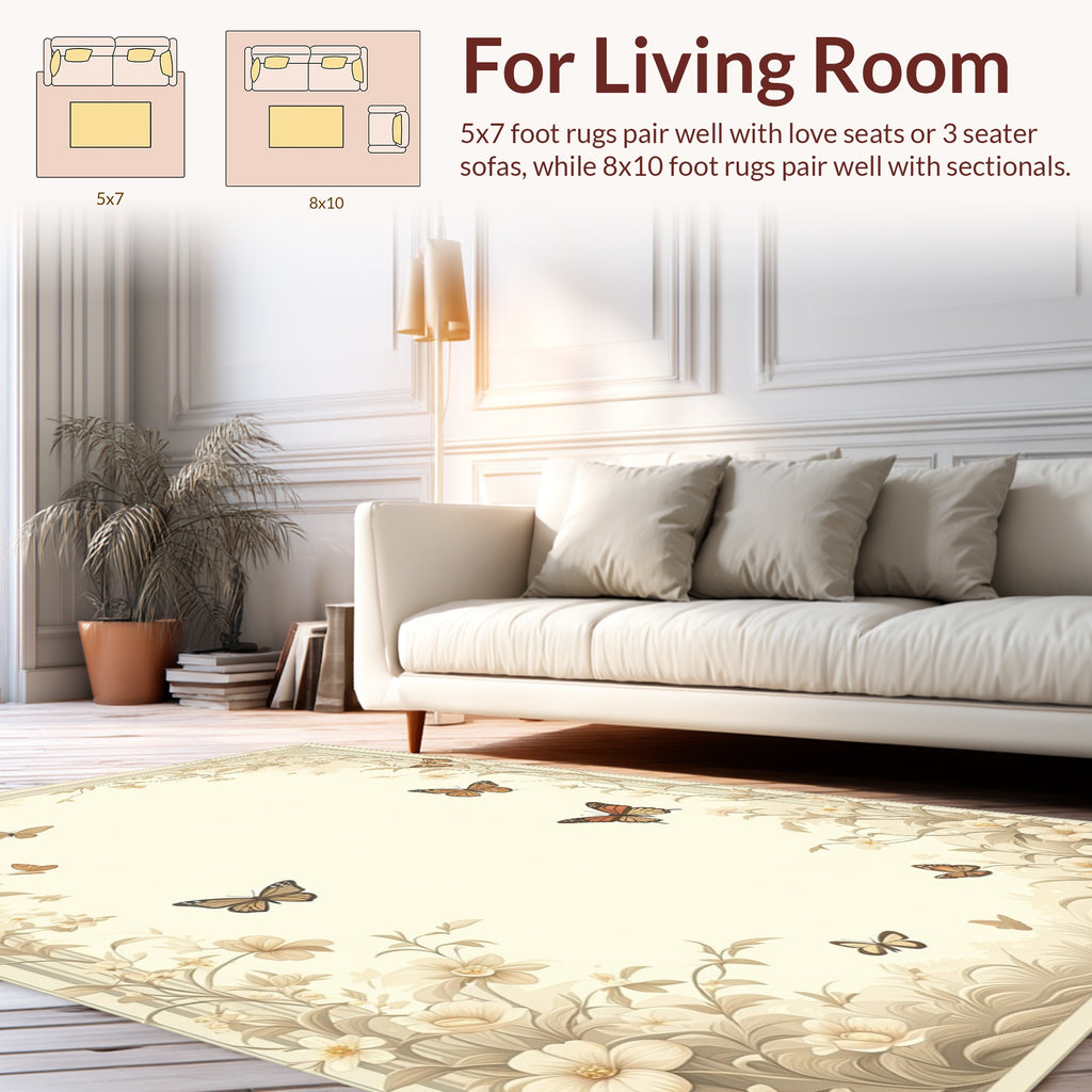 Botanical Butterfly Floral Garden Rug