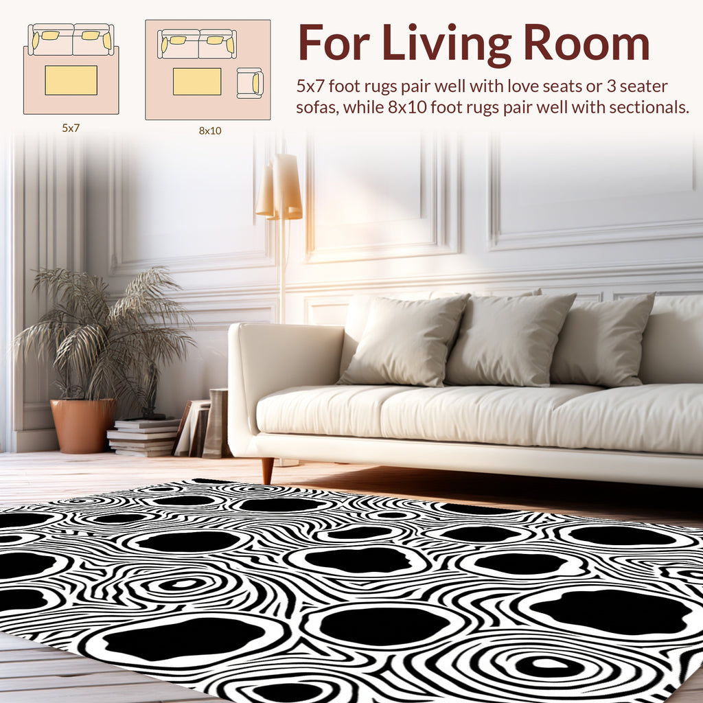 Organic Black White Ringed Pattern Rug