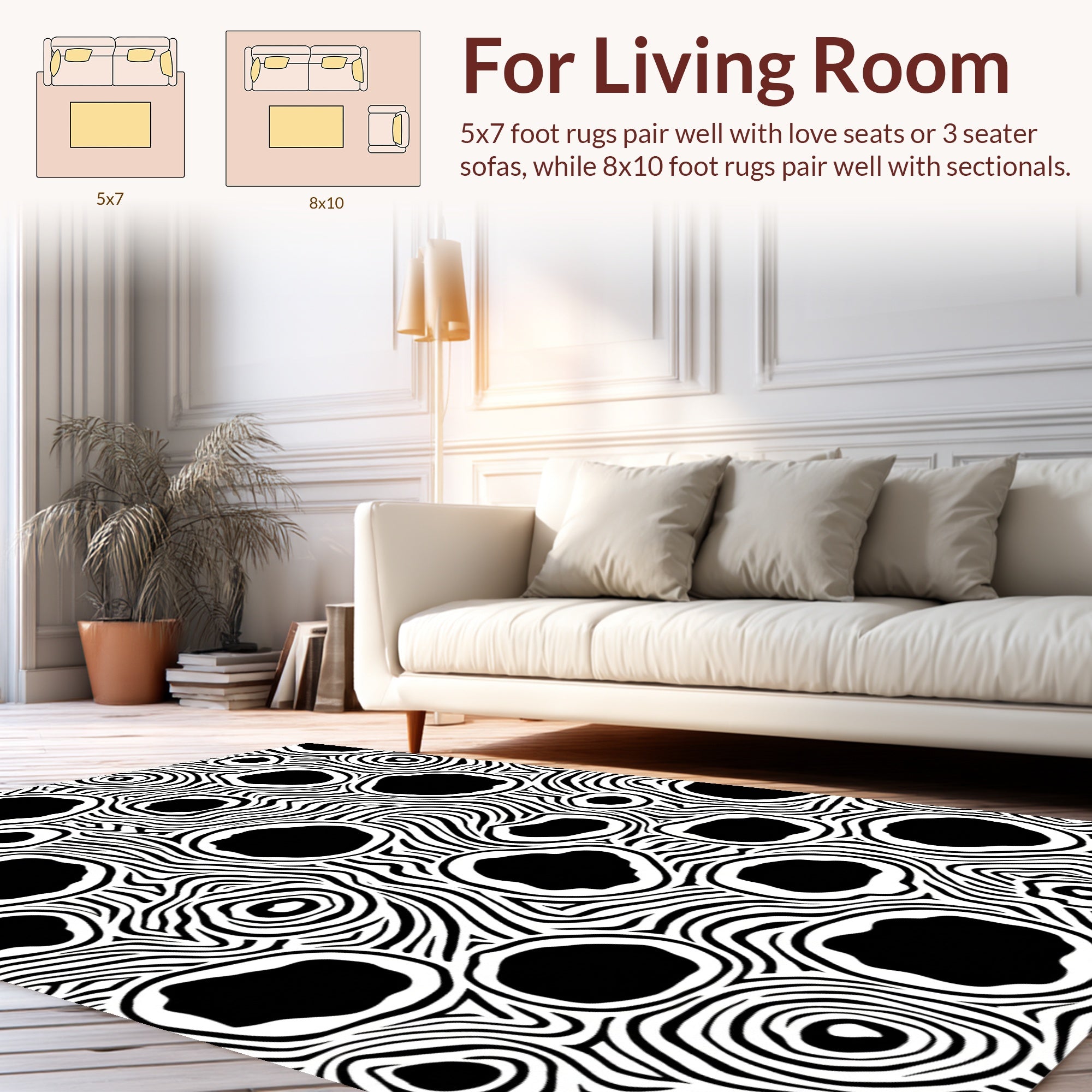 Organic Black White Ringed Pattern Rug