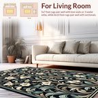 Dark Floral Leaf Vine Pattern Rug