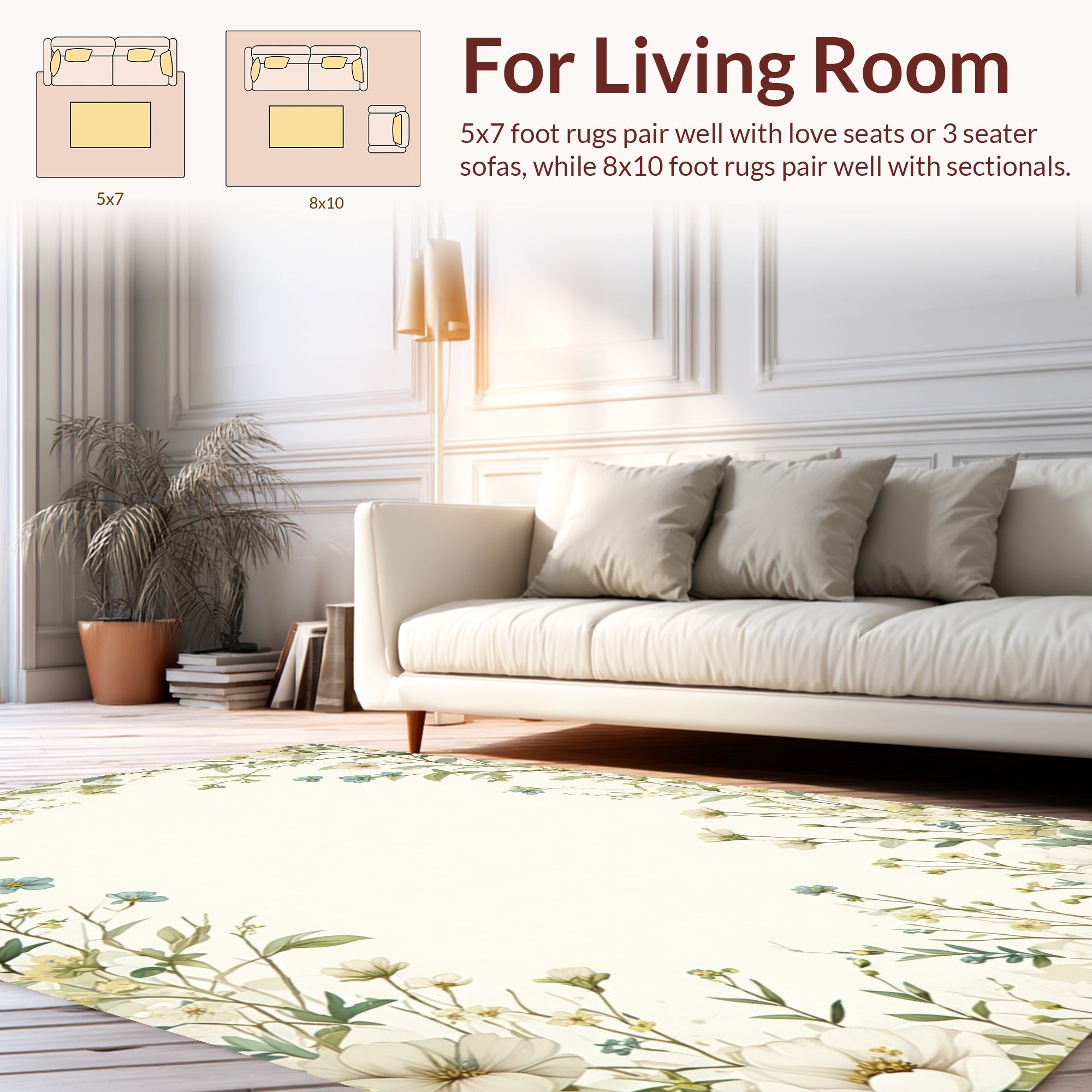 Whimsical Floral Vines Botanical Pattern Rug