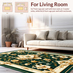 Elegant Floral Scrollwork Emerald Green Rug