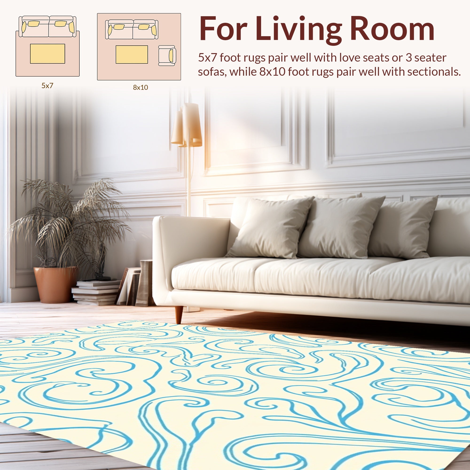 Blue Swirls On Cream Background Rug