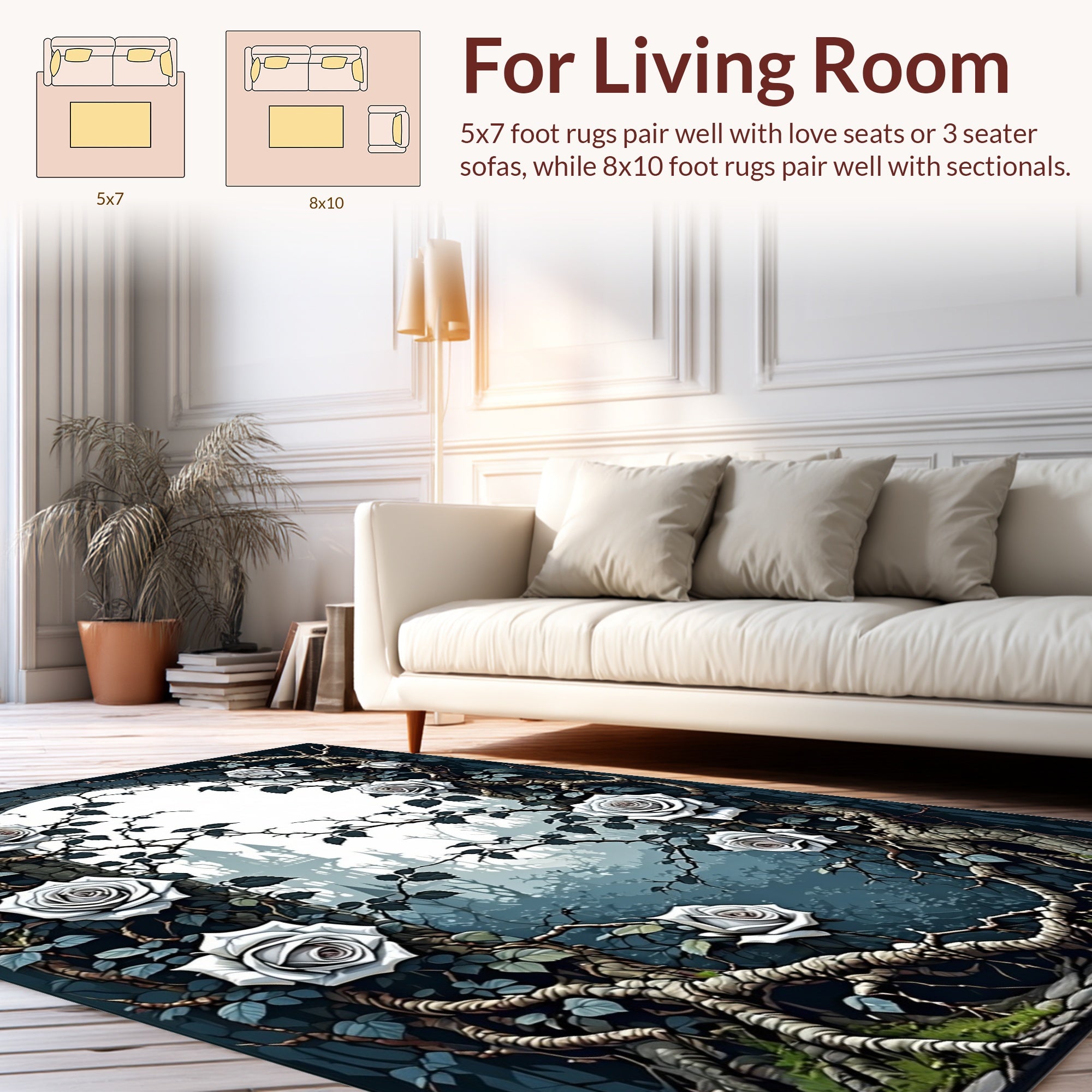 Gothic White Roses Archway Design Rug