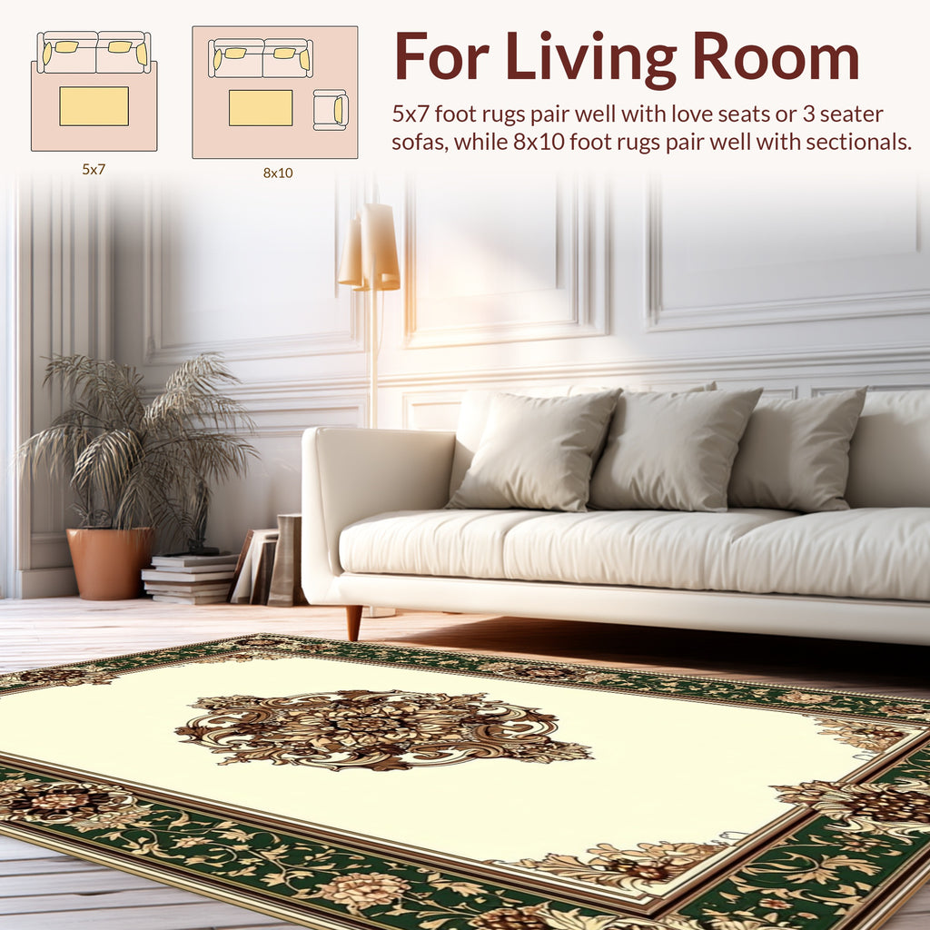 Intricate Floral Scrollwork Border Design Rug