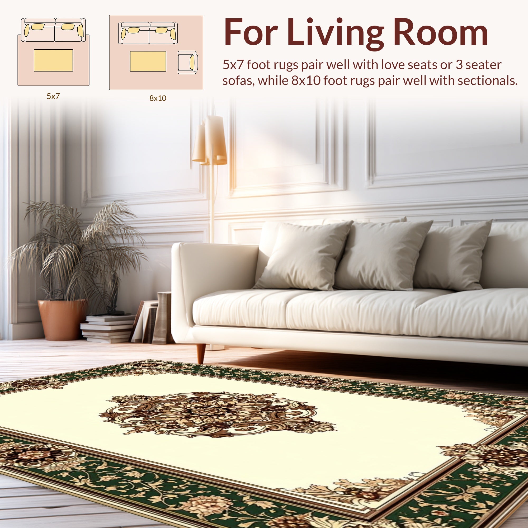 Intricate Floral Scrollwork Border Design Rug
