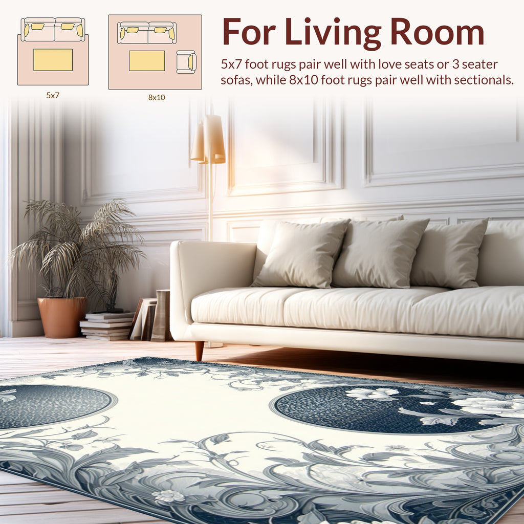 Monochromatic Floral Swirl Scroll Rug