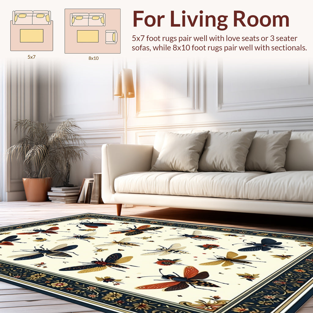 Elegant Insect And Floral Garden Design Rug