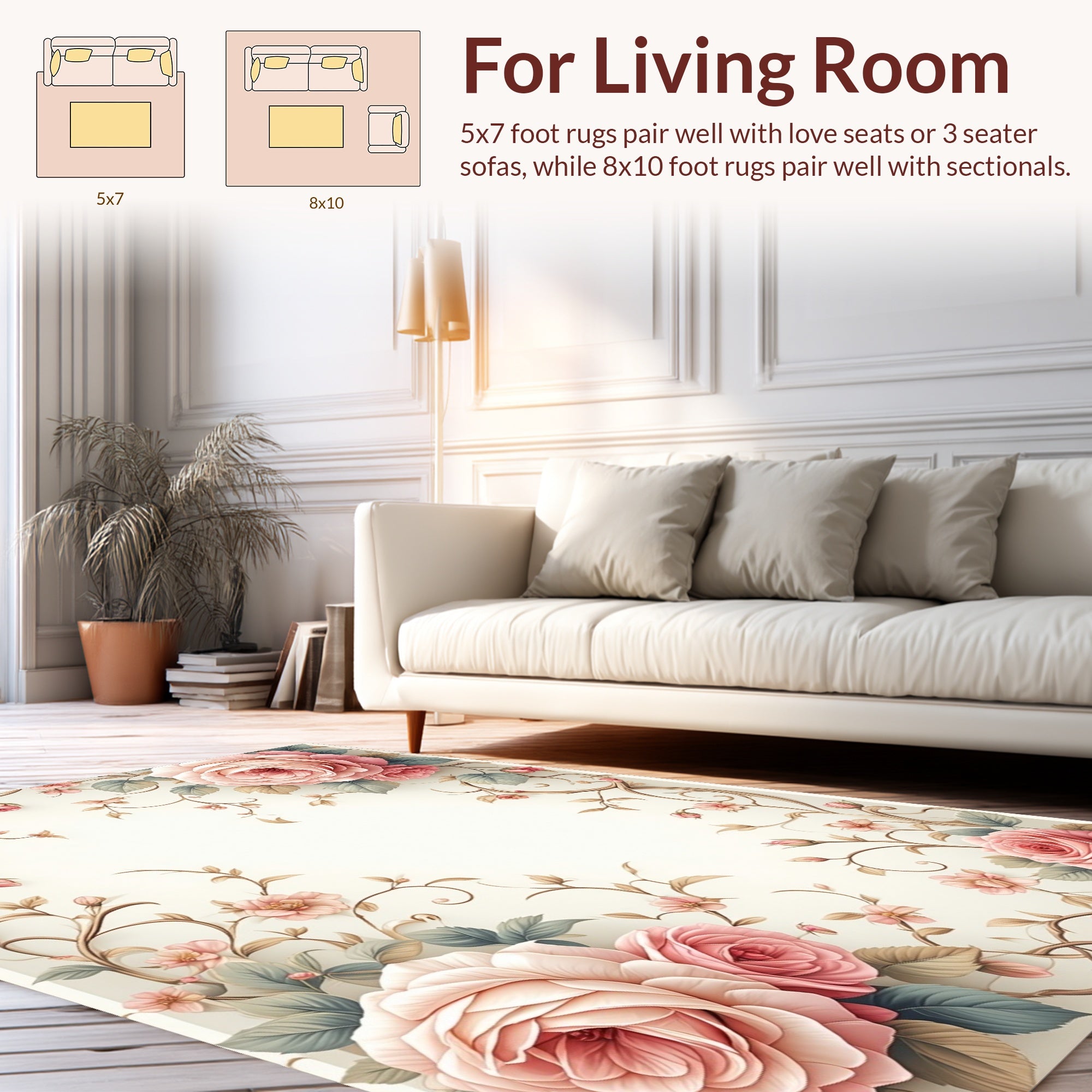 Soft Pink Rose Vine Pattern Rug