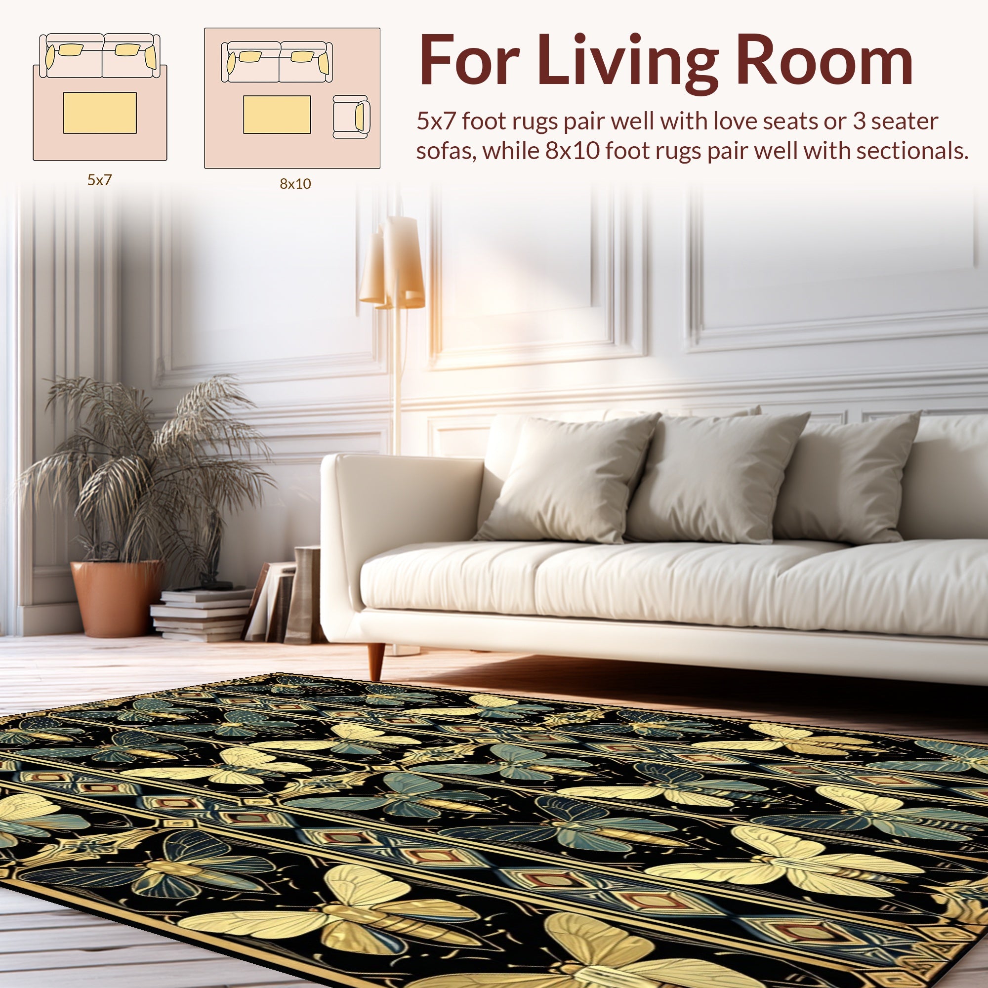 Ornate Moth Geometric Pattern Rug
