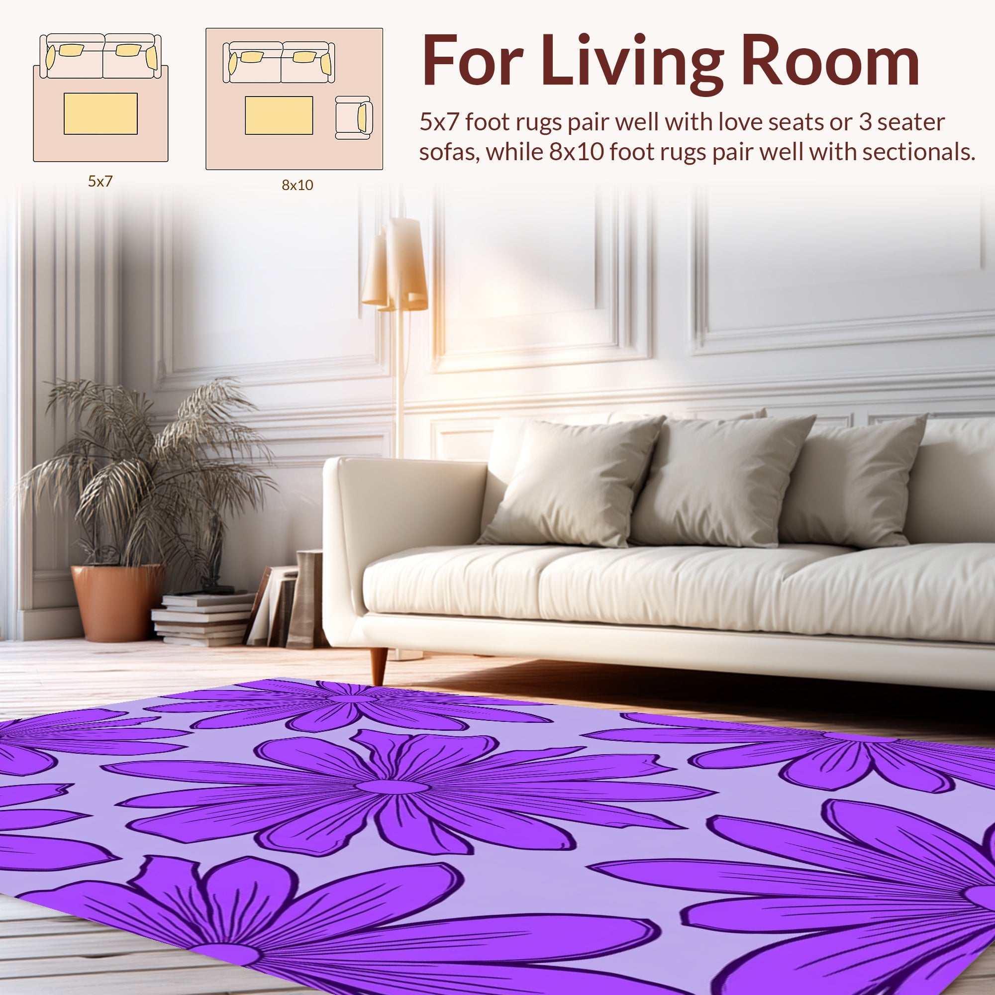 Purple Daisy Outline Graphic Pattern Rug
