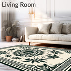 Black Floral Sunburst Medallion Cream Rug